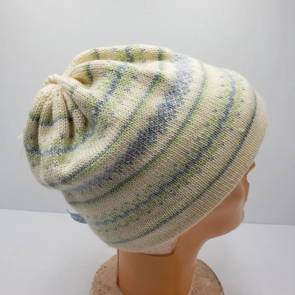 Turtle Fur Beanie Hat Womens Ivory Fair Isle Fleece Lined Wool Blend Tassel Cap